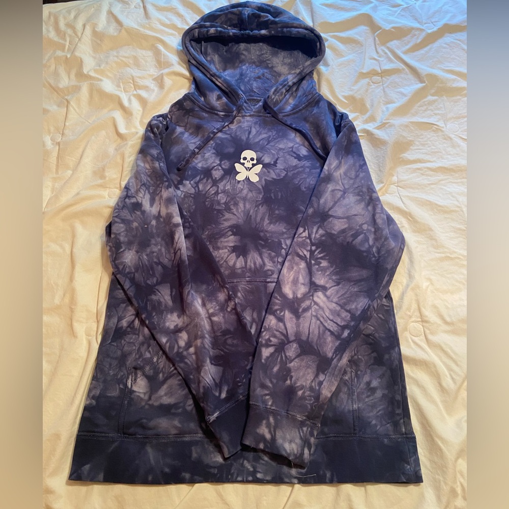 Betty Designs (Oversized/ Unisex) Blue Tie-Dye Hoodie with Skull Logo